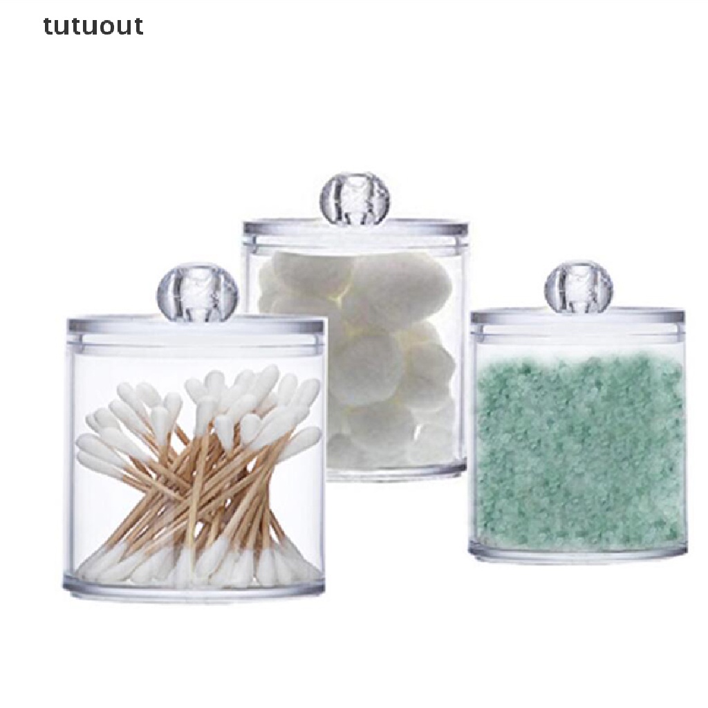 Hộp Đựng Tăm Bông Trang Điểm Hình Tròn Bằng Acrylic Trong Suốt