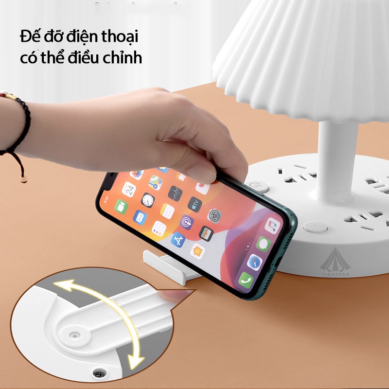Đèn ngủ để bàn đa năng thông minh tích hợp ổ cắm USB, sạc nhanh, ánh sáng 3 màu có nút nguồn + công tắc đèn