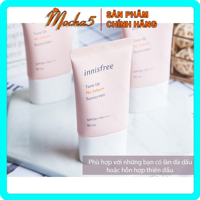 KCN kem chống nắng Innisfree TONE UP NO SEBUM SPF50+ lên tone trắng hồng 50ml mẫu mới 2019