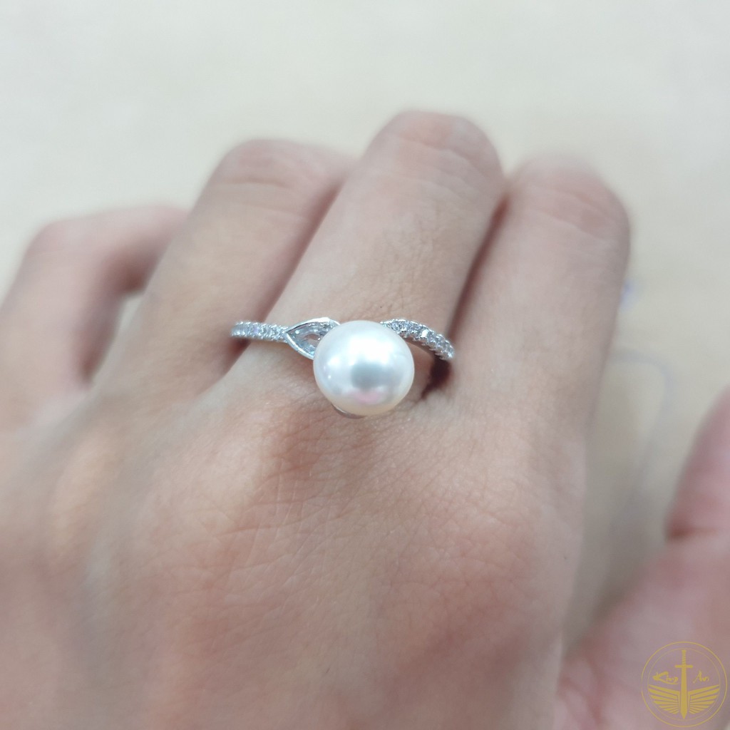 Nhẫn nữ đính ngoc trai bạc 925 freesize
