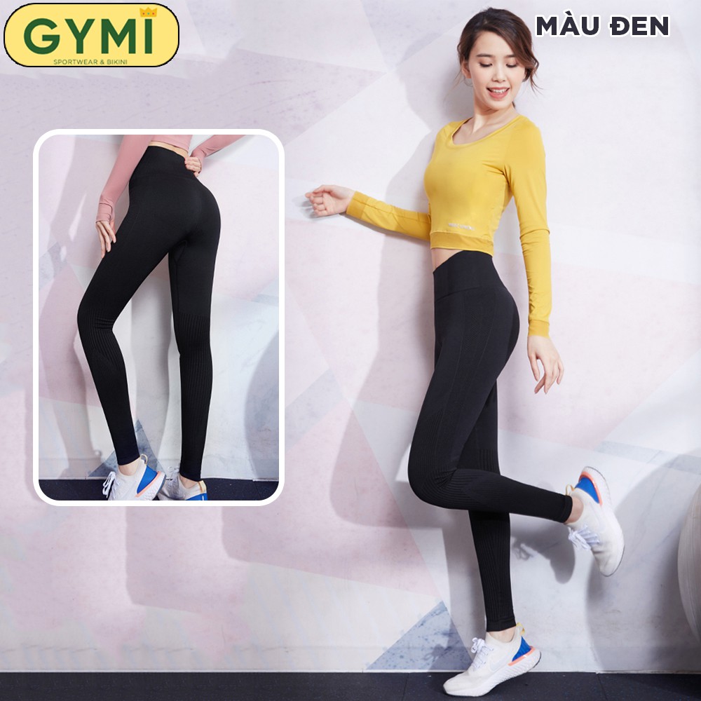 Quần tập gym yoga nữ GYMI QD03 dáng legging dài thể thao chất dệt kim co giãn lưng cao nâng mông