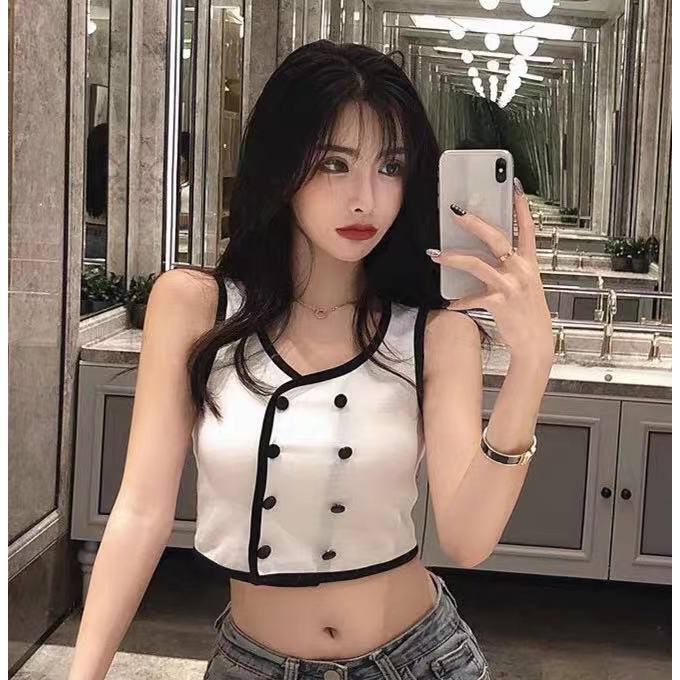 Jennie blackpink Áo Hai Dây In Chữ Quyến Rũ