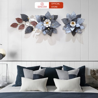 Tranh sắt treo tường nghệ thuật, trang decor trang trí hoa xám xanh đôi đẹp luxury - A2226