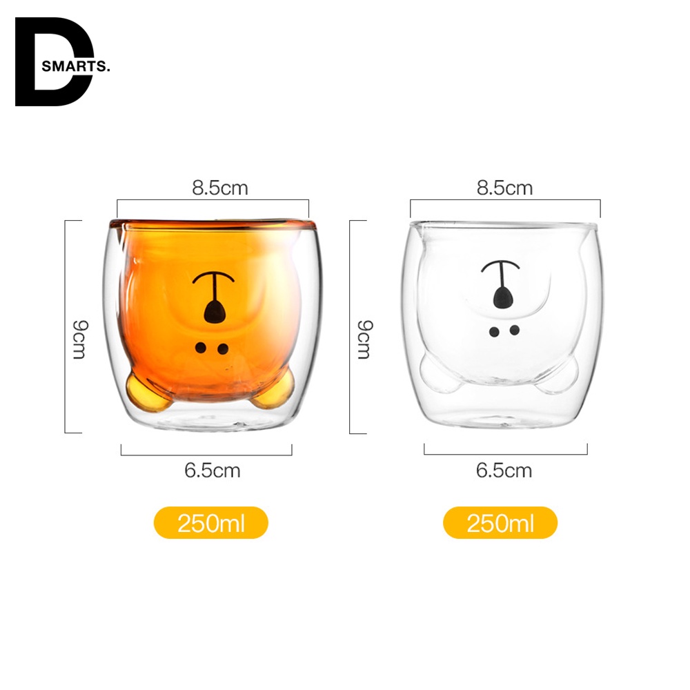 Ly thủy tinh, cốc thủy tinh hình gấu cute, ly thủy tinh 2 lớp chống nóng 250ml
