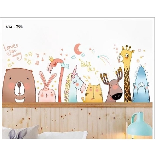 Decal dán tường Đàn thú đáng yêu A74 - Decal dán tường style Hàn Quốc
