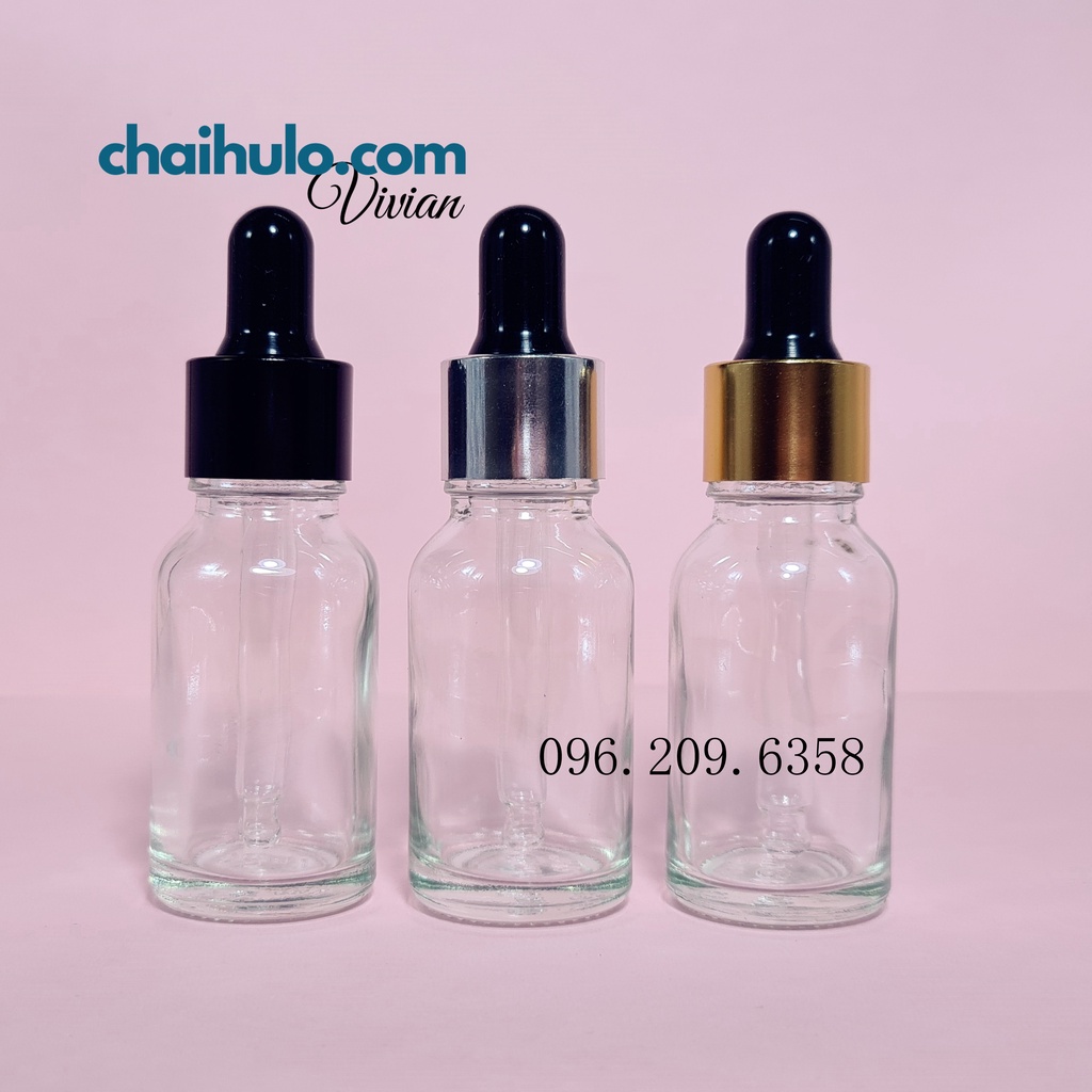 15ml - Lọ đựng serum,lọ đựng tinh dầu, mỹ phẩm, nước hoa thân thuỷ tinh trong suốt, nắp bóp giọt bền đẹp