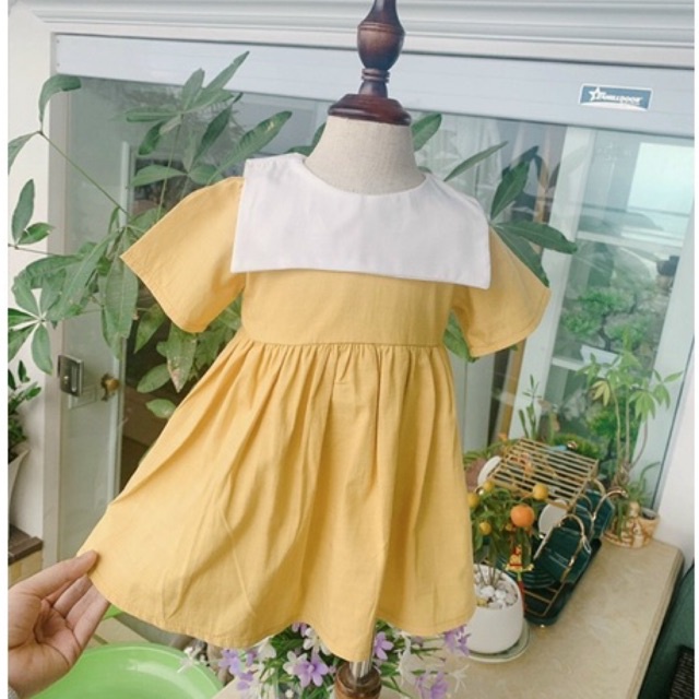 Váy cộc tay vàng cổ thuỷ thủ xinh xắn cho bé yêu