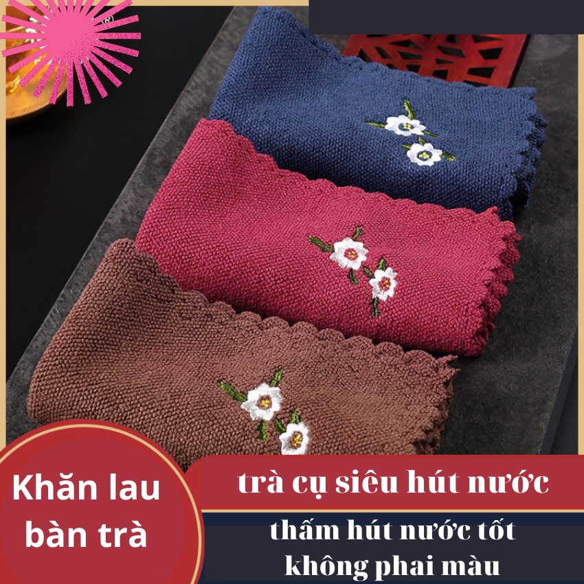 Khăn lau bàn trà, ấm trà, trà cụ siêu hút nước, không ra lông,Khăn Thêu Dưỡng Ấm, khăn lau bàn trà