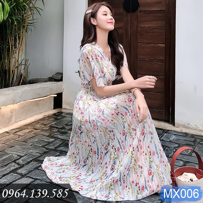 Đầm maxi đi biển cao cấp, họa tiết sang trọng, chất đẹp, dáng xòe dài quyến rũ | MX006