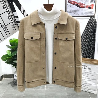 Áo khoác da lộn nam đẹp 95.HOST JK138 Sữa - Mẫu mới nhất