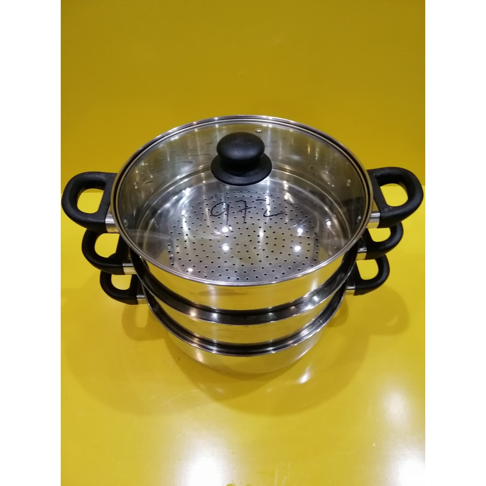 Bộ nồi hấp inox 3 tầng nội địa Nhật, size 27cm, cao 24cm (mã 972), Dùng được bếp từ