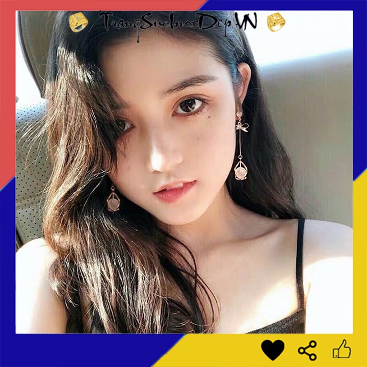 Bông tai nữ kiểu nơ màu vàng rớt đs mắt mèo phong cách Hàn Quốc dễ thương thích hợp đi dự tiệc, số lượng 1 đôi