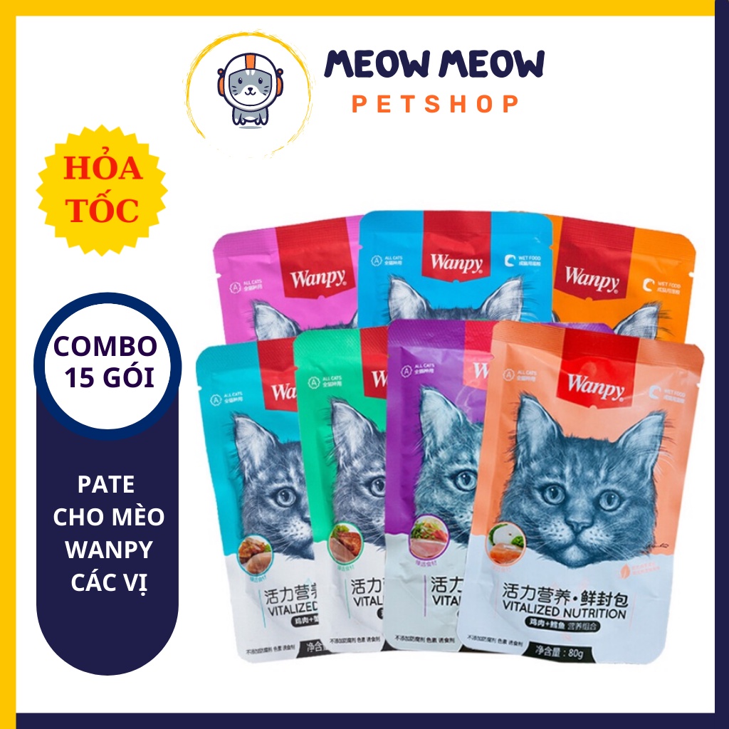[COMBO 15 Túi tiết kiệm] Pate cho mèo Wanpy Tom túi 80gr - Pate cho thú cưng.