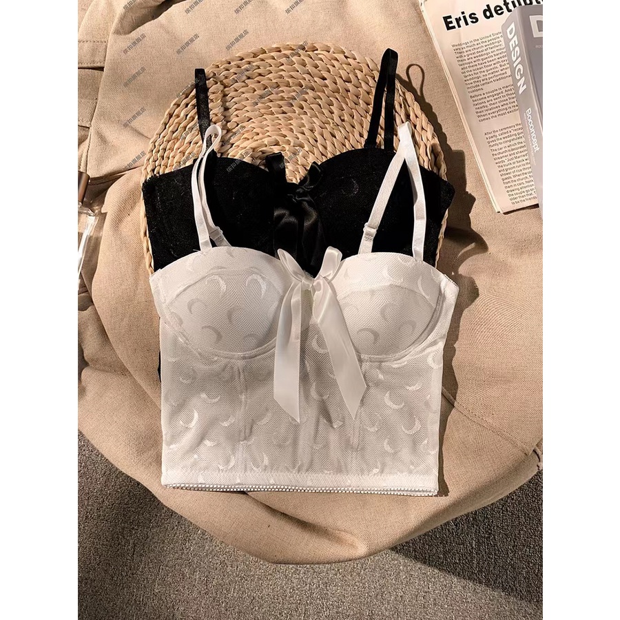 Áo 2 dây có mút ngực áo hai dây croptop Có Đệm Ngực Phối Ren Và Nơ Màu Trơn Dành Cho Nữ