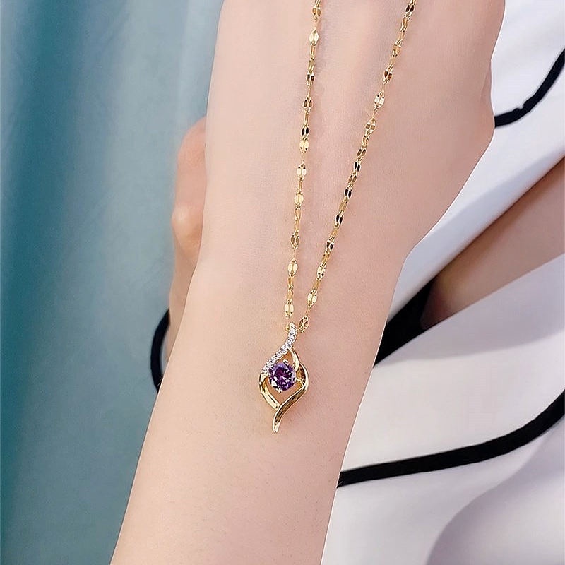 Vòng cổ nữ chất liệu titan đính đá pha lê lấp lánh thiết kế thời trang sang trọng