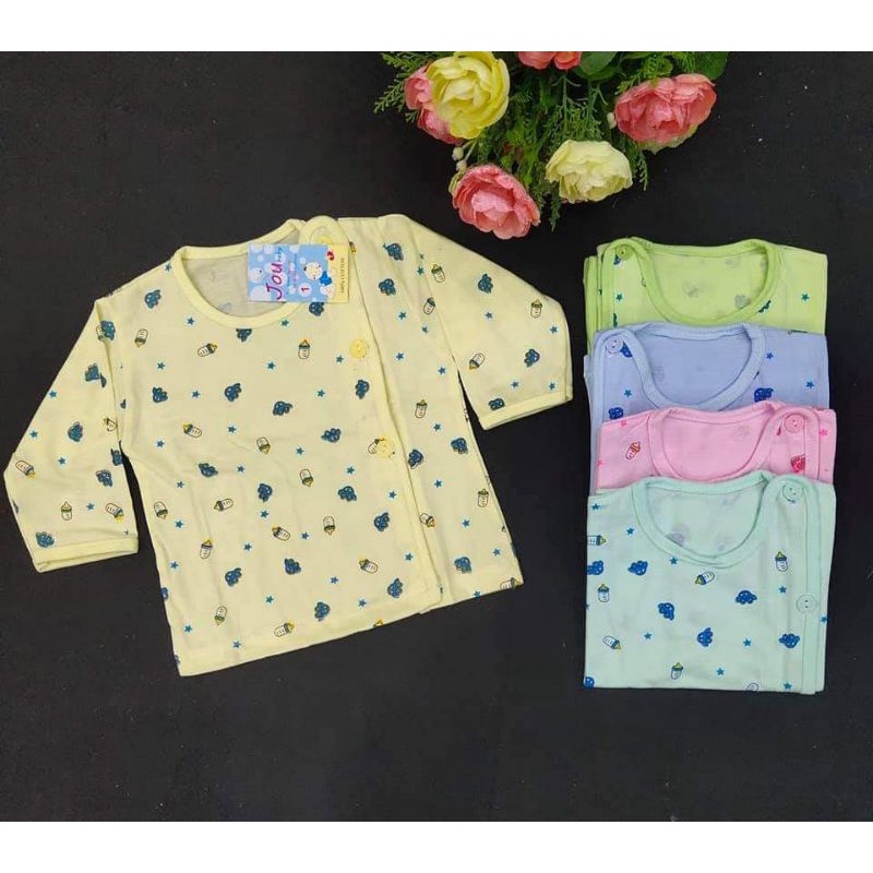 Áo dài tay cúc lệch họa tiết bình sữa cho bé 3-8kg/ nhiều mẫu