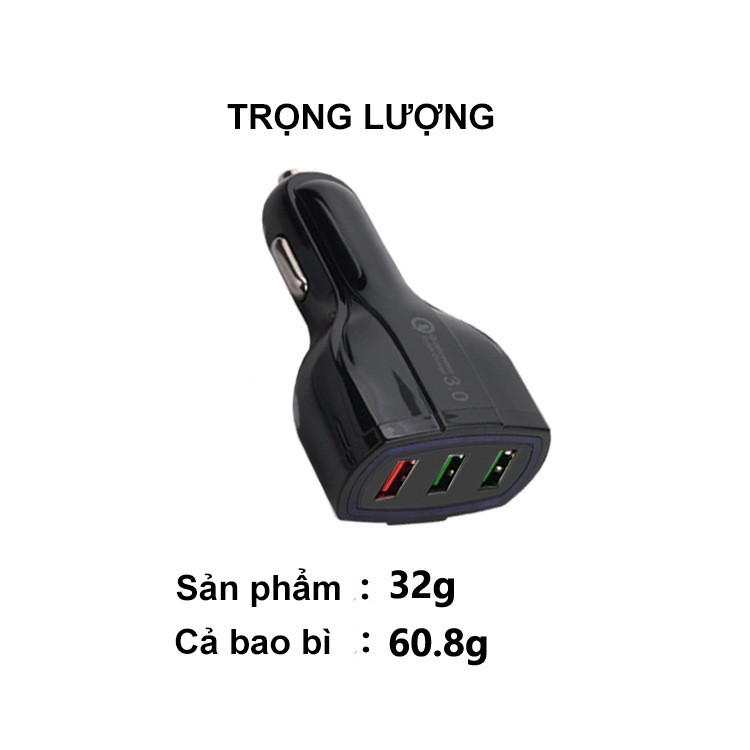 Bộ sạc xe hơi QC3.0 Huawei 3 cổng sạc, tích hợp chip bảo vệ, bộ sạc USB cổng kép đa năng, sạc cùng lúc 3 thiết bị