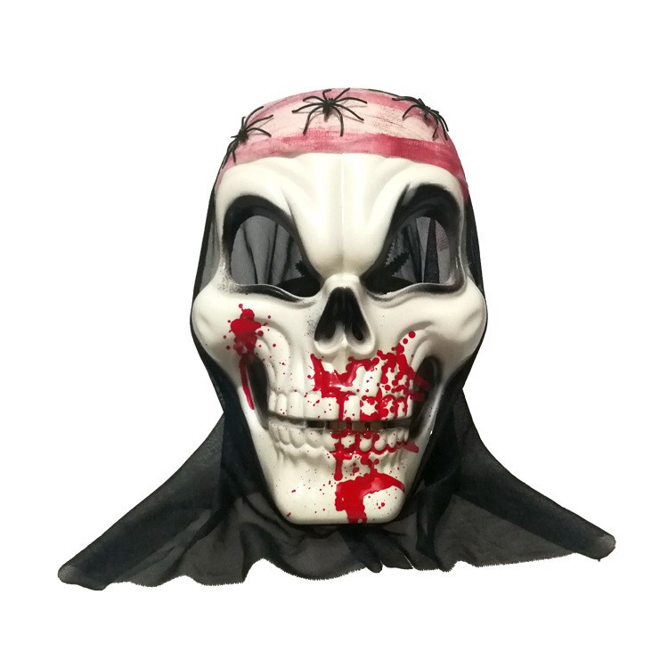 Mặt nạ đầu lâu xương sọ-Mặt nạ ma quỷ kinh dị đáng sợ miệng đỏ hóa trang Halloween