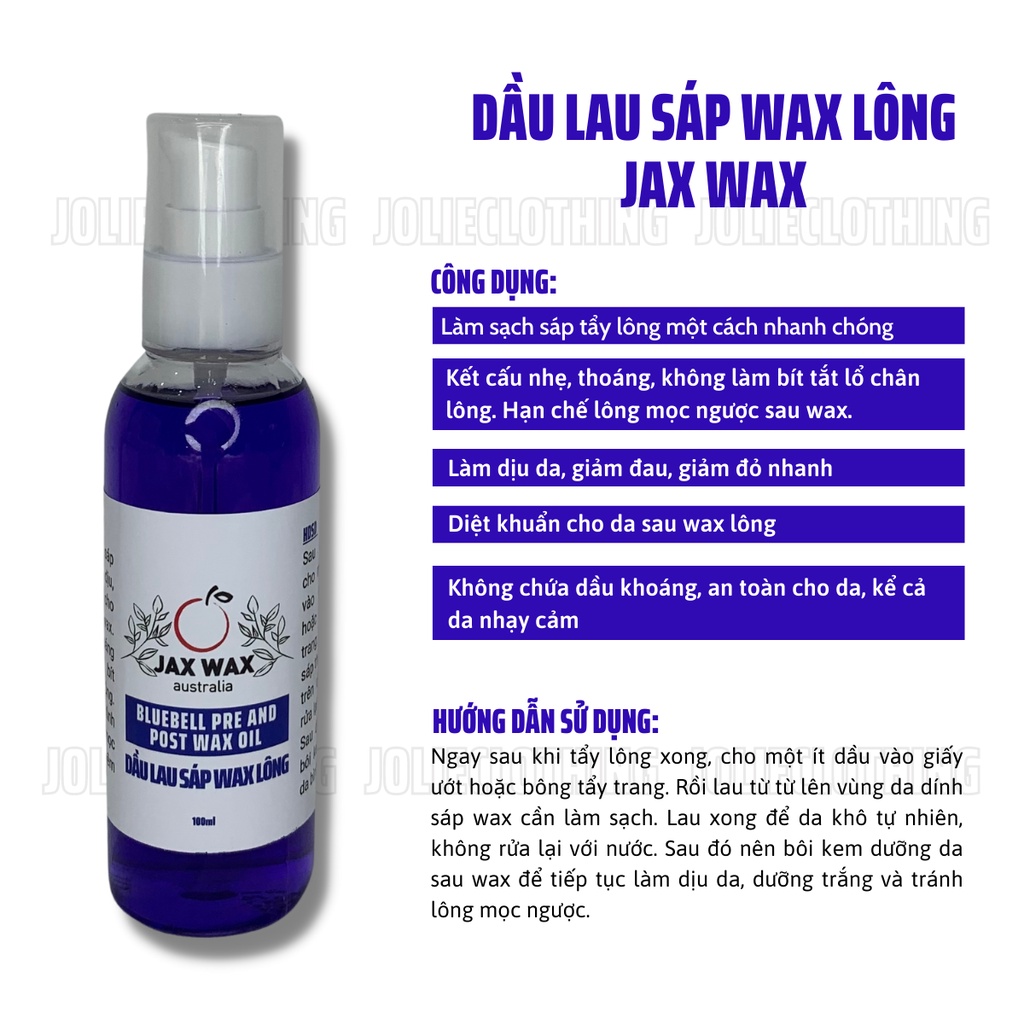 Kem dưỡng da sau wax lông và dầu lau sáp thừa Jax wax chính hãng, làm trắng, giảm thâm, giảm lông mọc ngược 100ml