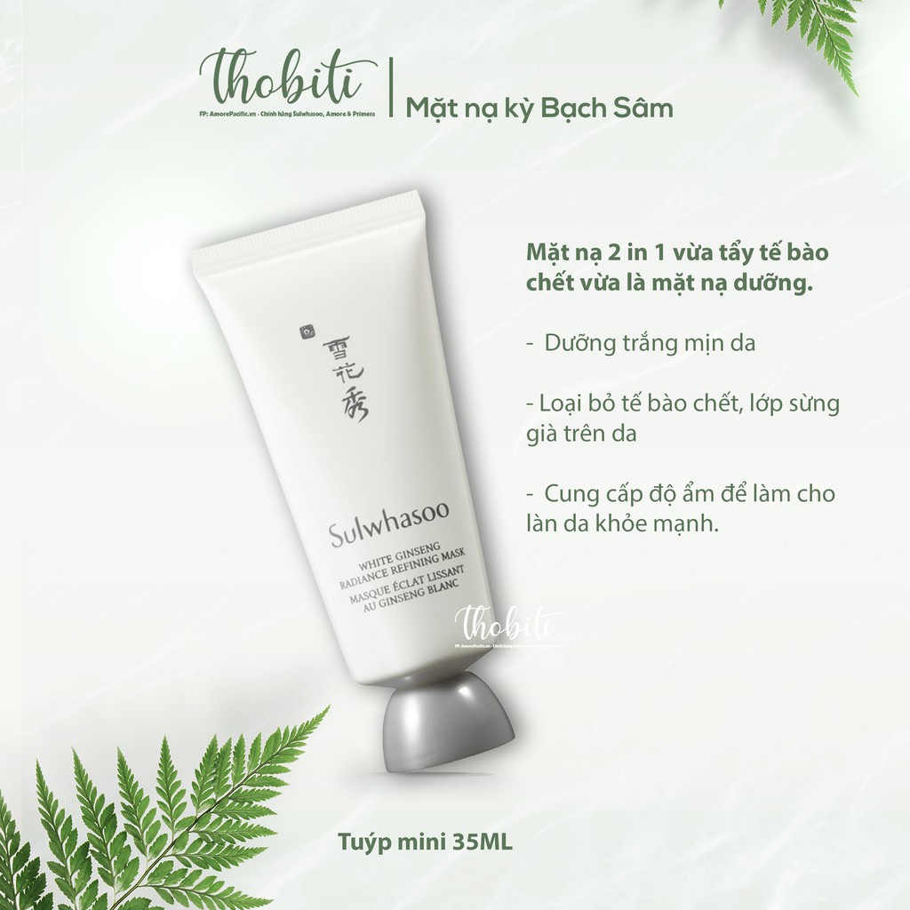 Tuýp mặt nạ sâm tẩy tế bào chết,dưỡng trắng Sulwhasoo white ginseng radiance refining mask 35ml