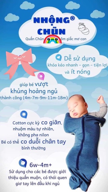 Nhộng ngủ cho bé EASY size S 3,5-6kg vải cotton 4 chiều mỏng mát