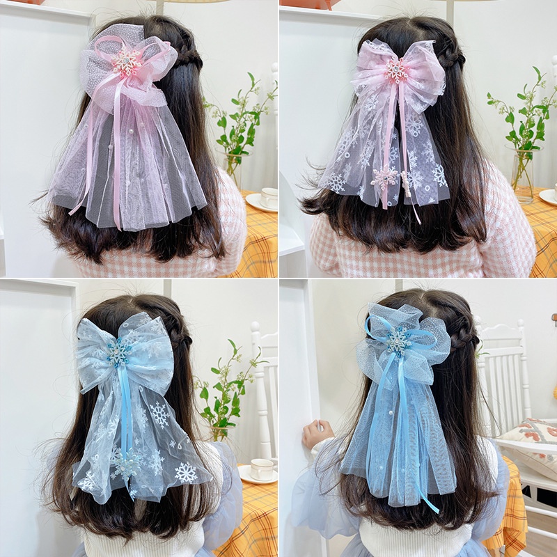 Kẹp Tóc Nơ Bằng Lưới Organza In Họa Tiết Dễ Thương Thời Trang Dành Cho Bé Gái
