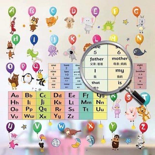 Decal dán tường con thú, chữ cái ,số