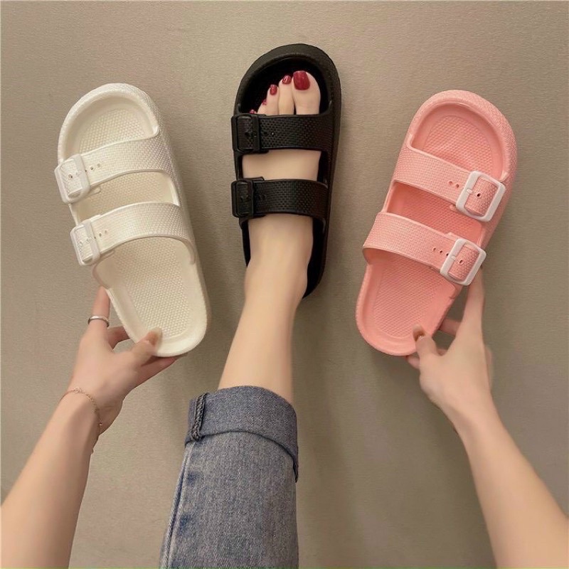 Dép đế bằng độn đế hai quai khuy vuông