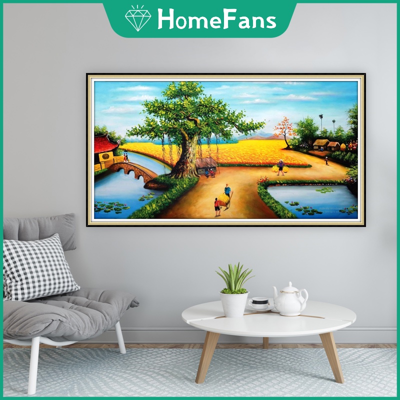 Bộ Tranh Đính Đá 5D Tự Làm Hình Phong Cảnh Làng Quê Kích Thước 90x50cm