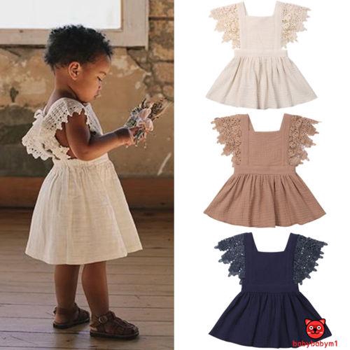 Đầm cotton lanh ngắn tay cổ tròn thời trang cho bé gái