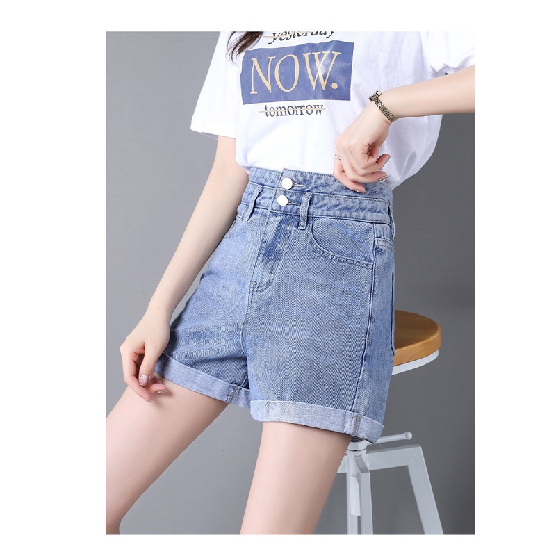 Quần Short bò Nữ Cạp Cao, Quần Shorts Jeans Nữ 2 Cúc Phong Cách Hàn Quốc | BigBuy360 - bigbuy360.vn