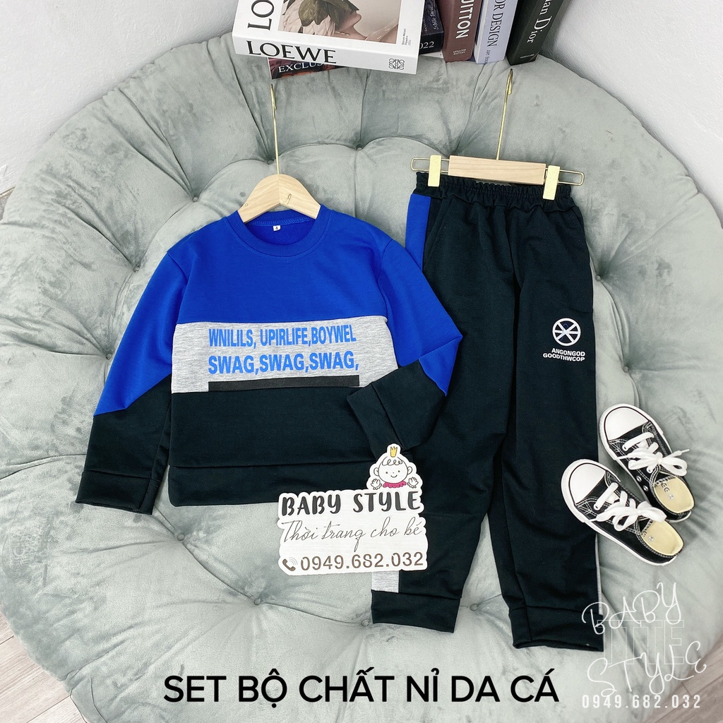 Bộ quần áo thu đông cho bé trai  &quot;SWAG&quot; 14-45kg, đồ bộ dài tay cho bé 4-14 tuổi. Hàng may kỹ. Thoải mái. B50