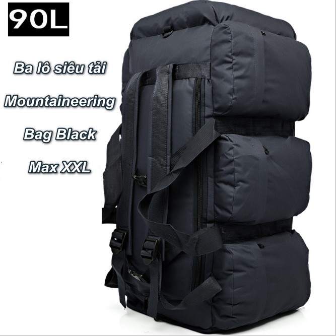 Ba lô du lịch đi phượt siêu tải 90L Mountaineering Bag Black Max XXL