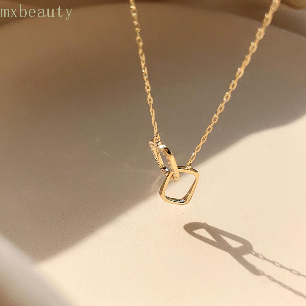 MXBEAUTY Women Choker Necklaces Elegant Fine Jewelry Clavicle Chains Zircon Circle|Color|Color Square Alloy Shiny Pendants/Multicolor