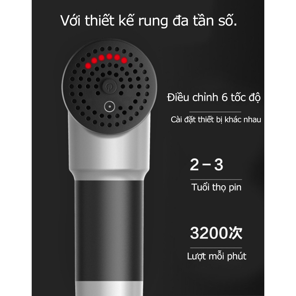 Máy massage cầm tay 4 đầu 6 chế độ trị đau nhức toàn thân hiệu quả - Tặng kèm 4 đầu mát xa chuyên sâu tốc độ