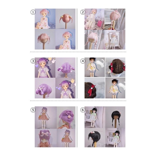 tóc giả búp bê len tạo kiểu size 1/6 1/8 OB11 1/12