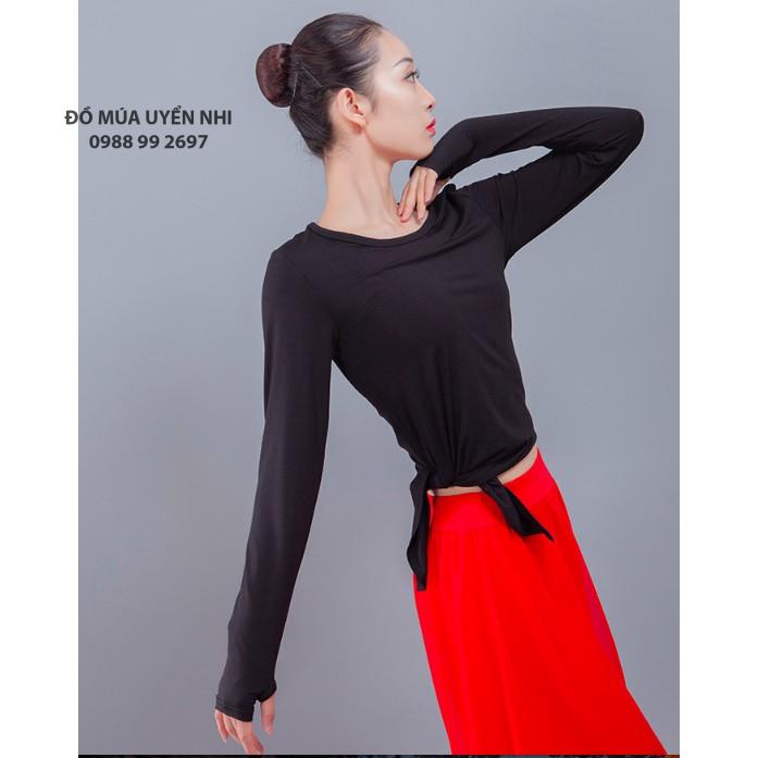 Áo tập múa xẻ tà dài tay xỏ ngón  - Đồ Múa Bảo Châu