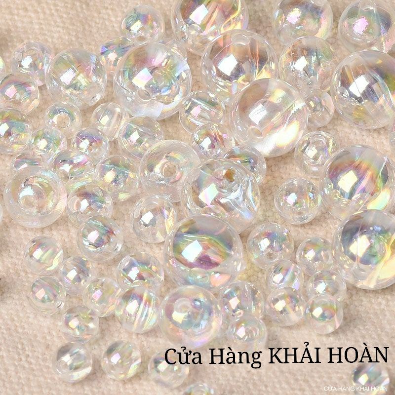 Hạt trai nhựa dẻo màu xanh ánh cừ có lỗ gói 100g 4-16mm