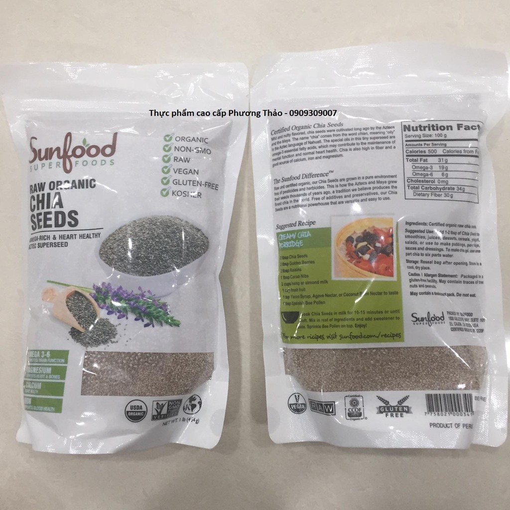 Hạt Chia Mỹ Sunfood Organic 454g