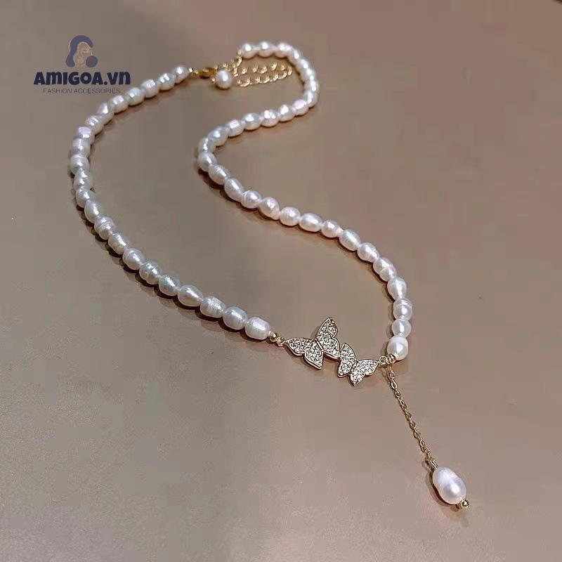 ✨✨Vòng cổ Mặt Hình Bướm Đính Đá Zircon Ngọc Trai Sang Trọng Cá Tính Đa Năng Thời Trang Cho Nữ