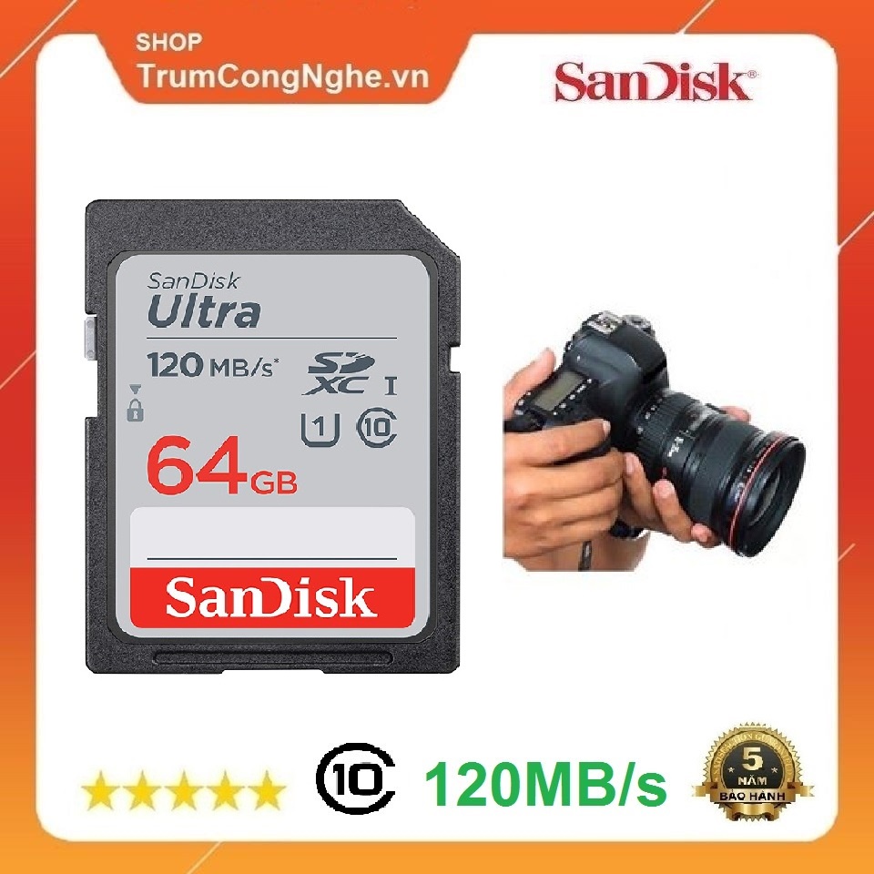 Thẻ nhớ Máy Ảnh SDXC Sandisk Utral Class10 64GB 120MB/s - Tốc độ cao