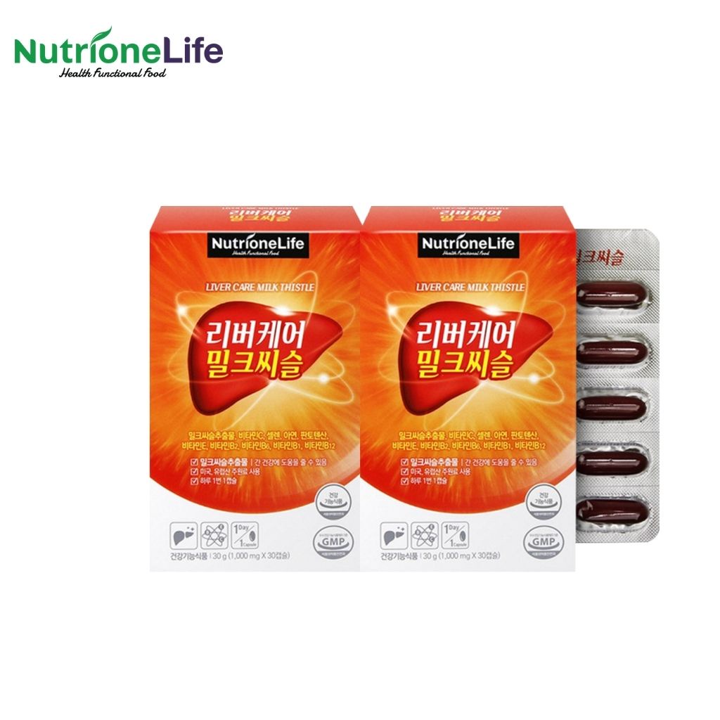 COMBO 2 Hộp Bổ Gan NUTRIONELIFE Livercare Milkthistle Mát Gan, Thải Độc, Cải Thiện Men Gan Cao Hàn Quốc 2 Hộp x 30 Viên