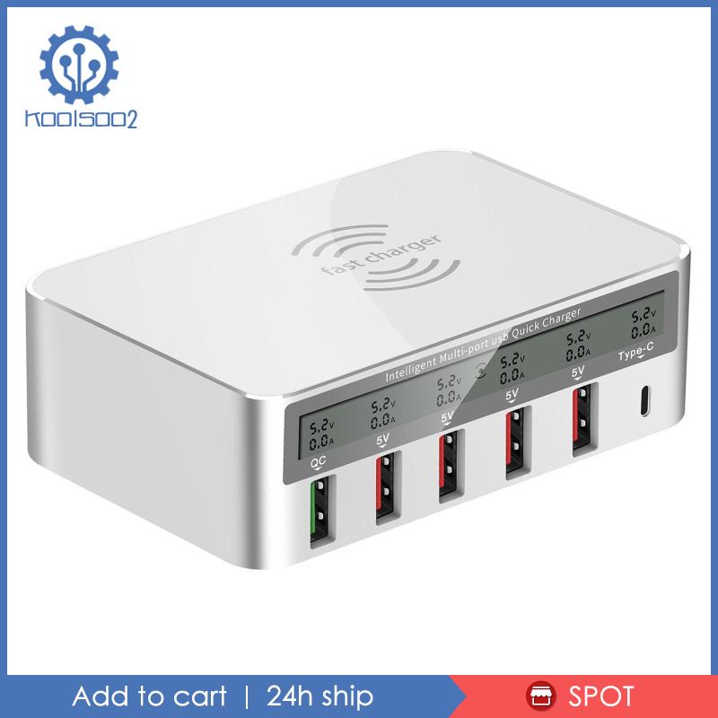 Đế Sạc Nhanh Không Dây Qi 5 USB QC 3.0 Koolsoo2 Có Màn Hình LED Hiển Thị