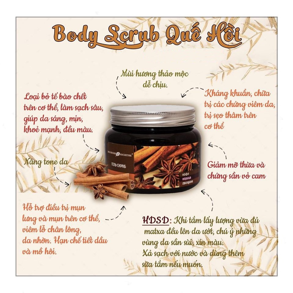 Tẩy tế bào chết - Tẩy Da Chết Body, tẩy da chết quế hồi, tẩy da chết cà phê, tẩy tế bào chết body nga sáng mịn da mameo | BigBuy360 - bigbuy360.vn