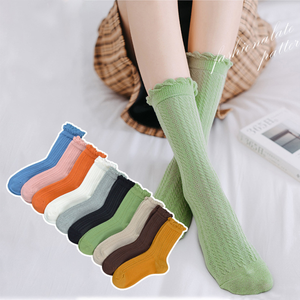 Tất cotton nữ phối ren thoáng khí thời trang tinh tế