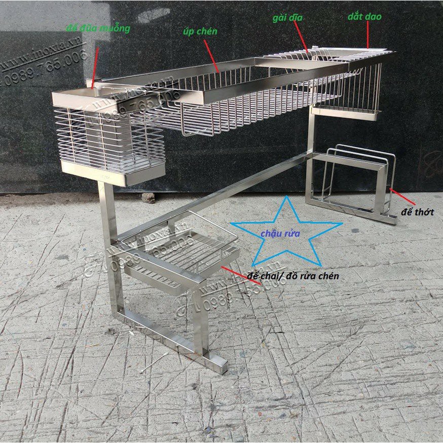 Giá Kệ Để Chén Bát Đĩa Dao Thớt Đa Năng Trên Chậu Rửa Inox 304 dài 1m25