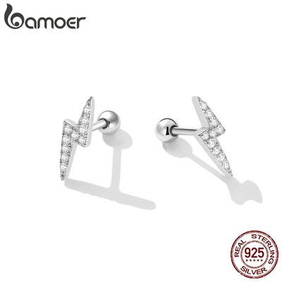 BAMOER 1 Đôi Bông Tai bạc 925 Hình Sấm Sét Thời Trang Cho Nữ