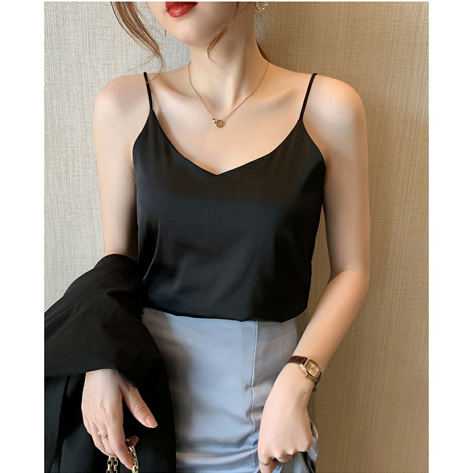 ÁO HAI DÂY LỤA SATIN MẶC TRONG VEST BLAZER, ÁO 2 DÂY LỤA NỮ CỔ TIM SIÊU ĐẸP, ÁO LUẠ 2 DÂY | WebRaoVat - webraovat.net.vn