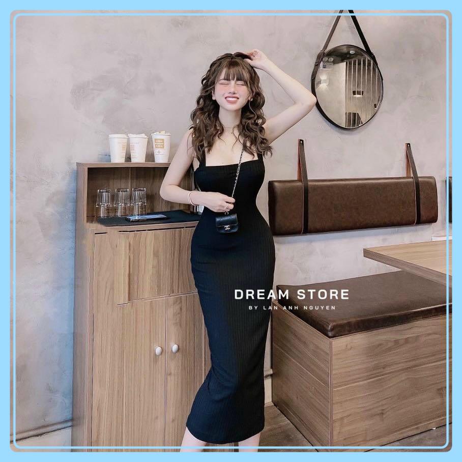 Váy hai dây kiểu nữ len gân ôm body trơn nhiều màu Đầm 2 dây bản to form dài body siêu co giãn | BigBuy360 - bigbuy360.vn