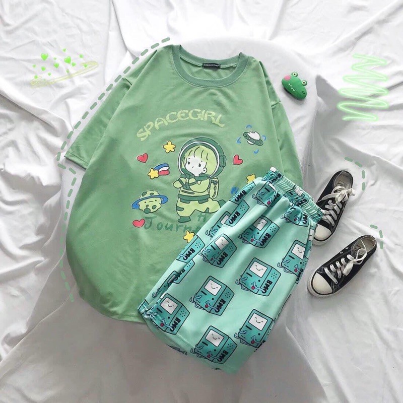 Set áo space girl + quần short cartoon